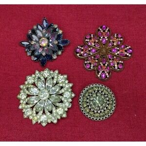 Vintage Mid Century Lot Of 4 Pink/Purple  And Clear Rhinestone Brooches Pins